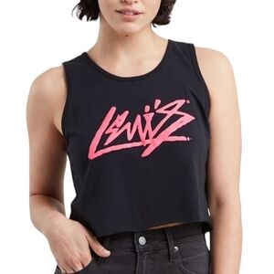 Levi's Cropped Black Pink Logo Shirt Sz L